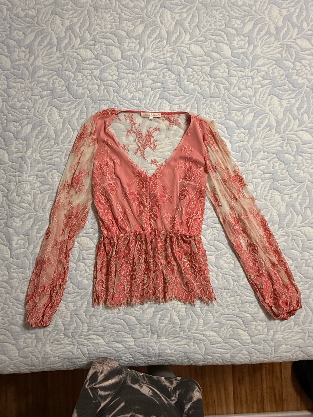 Peplum Lace V-Neck Blouse in Peach